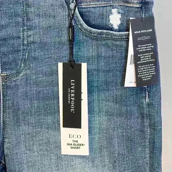 NWT Liverpool The GIA Glider Short Size 6 / 28 Denim Stretch Distressed Casual - Picture 5 of 7